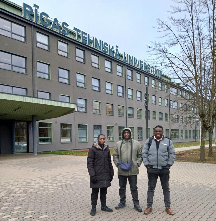 From Right: Ariel Matara, Wedgener  Mugatsia and Prof. Stanley Makindi at Riga Technical University, Latvia.